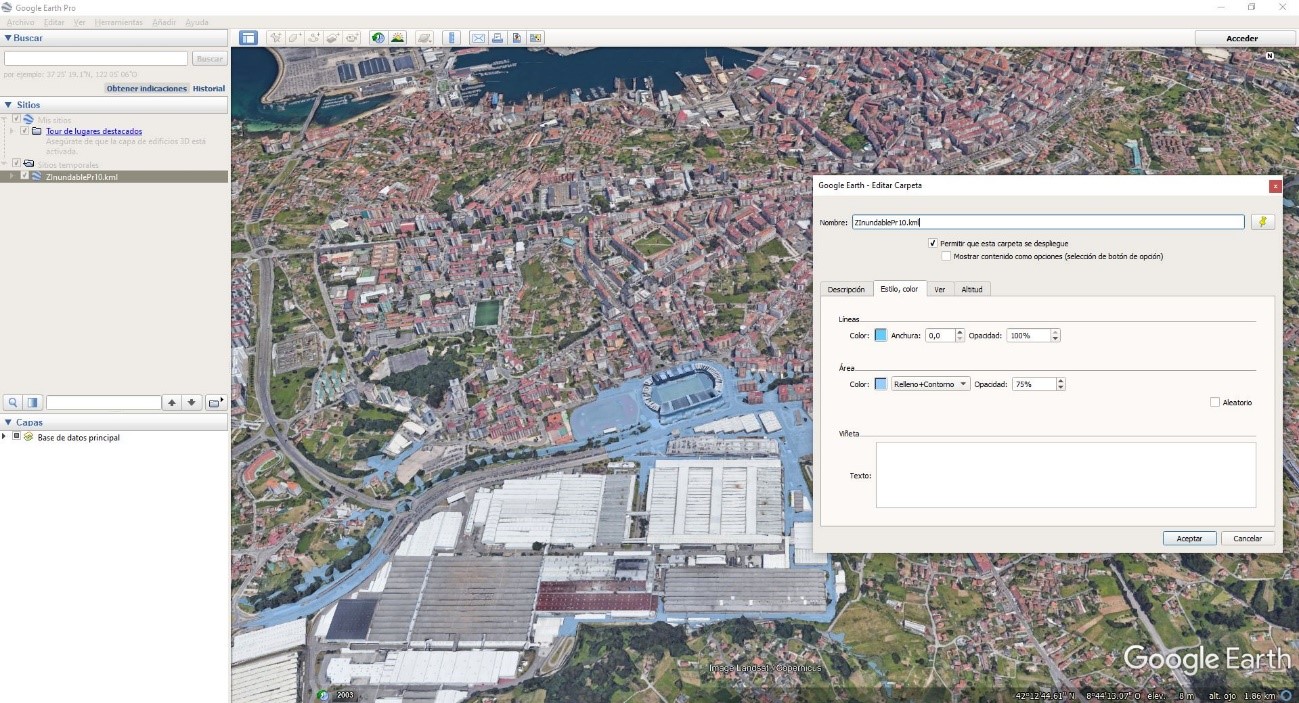 Opciones de visualización de archivos o elementos en Google Earth